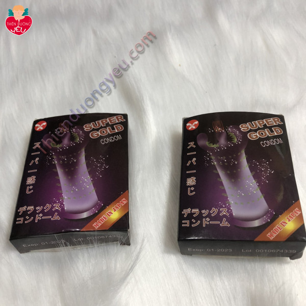 Hộp Bao Cao Su Super Gold hộp 2 Cái Đôn Gân Gai Cực Phê